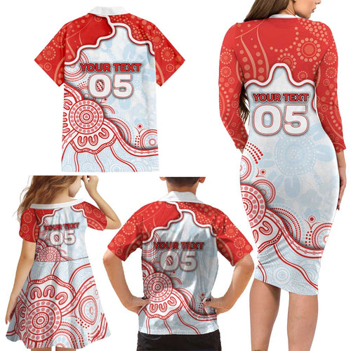 Custom Swans Football Family Matching Long Sleeve Bodycon Dress and Hawaiian Shirt Aboriginal Dot Art Pattern