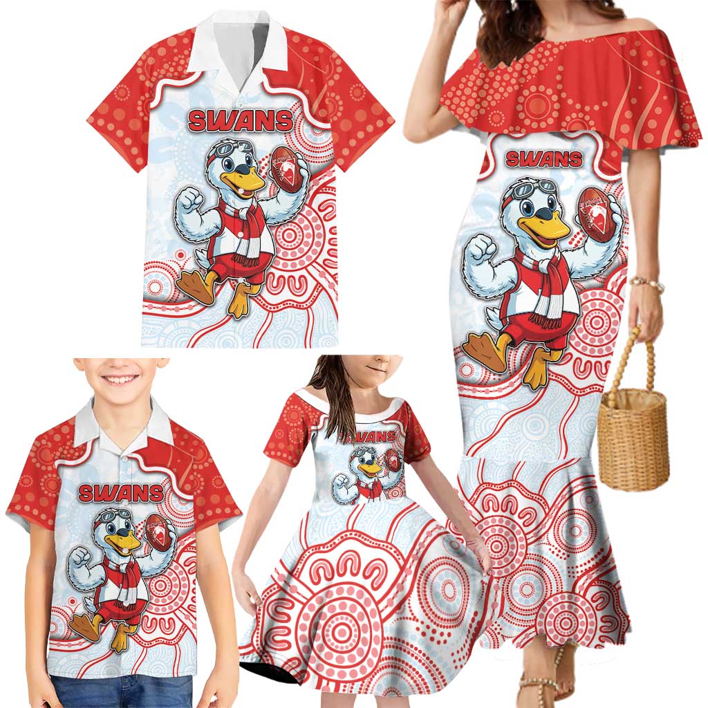 Custom Swans Football Family Matching Mermaid Dress and Hawaiian Shirt Aboriginal Dot Art Pattern