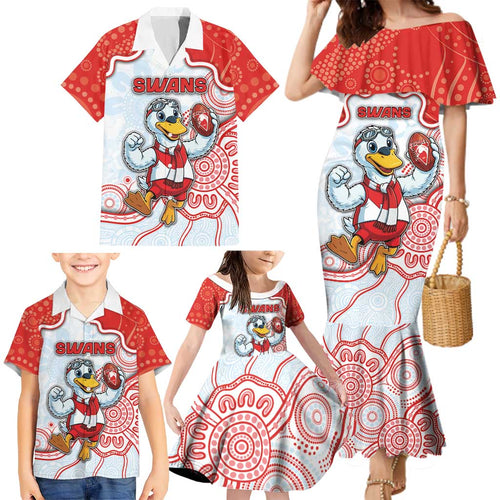 Custom Swans Football Family Matching Mermaid Dress and Hawaiian Shirt Aboriginal Dot Art Pattern