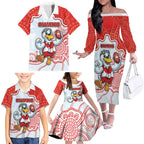 Custom Swans Football Family Matching Off The Shoulder Long Sleeve Dress and Hawaiian Shirt Aboriginal Dot Art Pattern