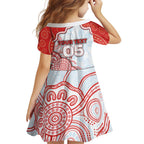 Custom Swans Football Family Matching Off The Shoulder Long Sleeve Dress and Hawaiian Shirt Aboriginal Dot Art Pattern