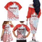Custom Swans Football Family Matching Off The Shoulder Long Sleeve Dress and Hawaiian Shirt Aboriginal Dot Art Pattern