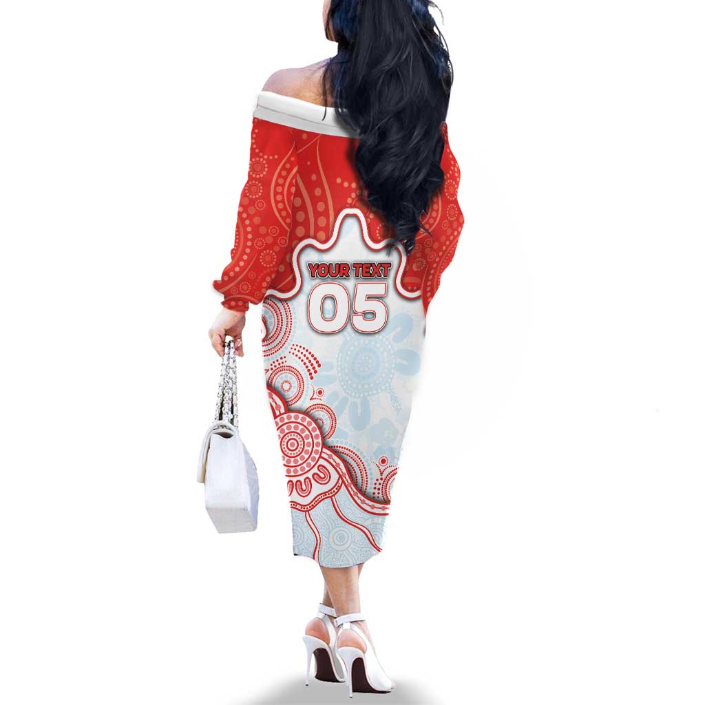 Custom Swans Football Family Matching Off The Shoulder Long Sleeve Dress and Hawaiian Shirt Aboriginal Dot Art Pattern