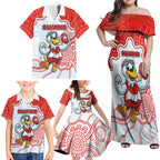 Custom Swans Football Family Matching Off Shoulder Maxi Dress and Hawaiian Shirt Aboriginal Dot Art Pattern