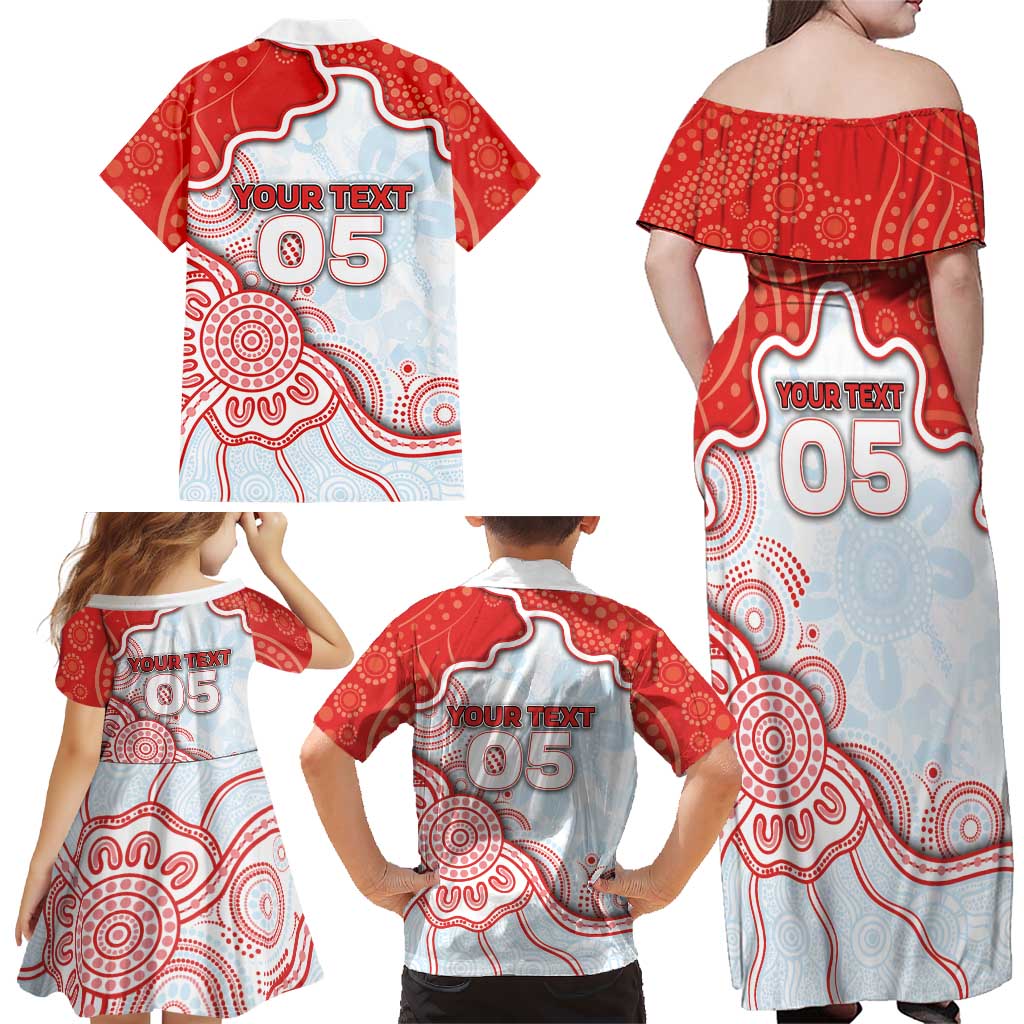 Custom Swans Football Family Matching Off Shoulder Maxi Dress and Hawaiian Shirt Aboriginal Dot Art Pattern