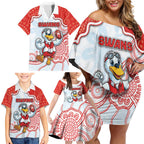 Custom Swans Football Family Matching Off Shoulder Short Dress and Hawaiian Shirt Aboriginal Dot Art Pattern