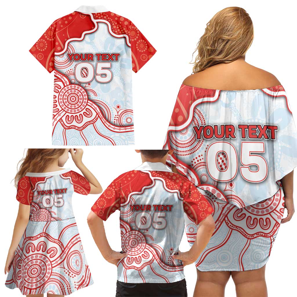 Custom Swans Football Family Matching Off Shoulder Short Dress and Hawaiian Shirt Aboriginal Dot Art Pattern