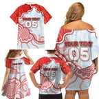 Custom Swans Football Family Matching Off Shoulder Short Dress and Hawaiian Shirt Aboriginal Dot Art Pattern