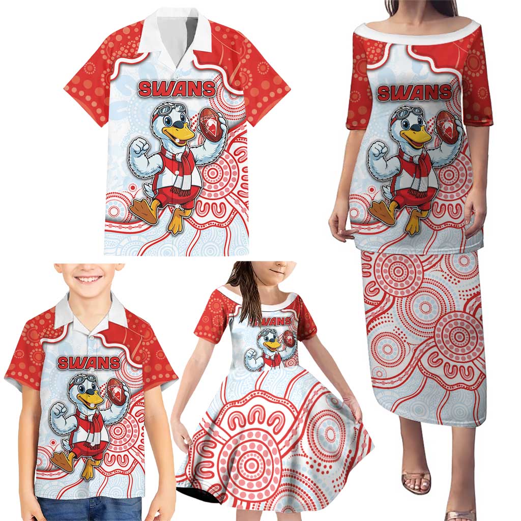 Custom Swans Football Family Matching Puletasi and Hawaiian Shirt Aboriginal Dot Art Pattern