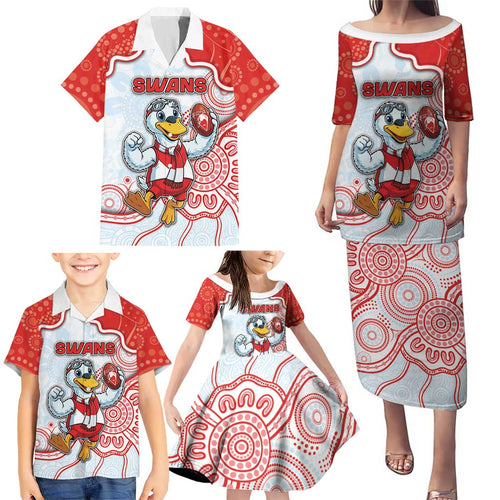 Custom Swans Football Family Matching Puletasi and Hawaiian Shirt Aboriginal Dot Art Pattern