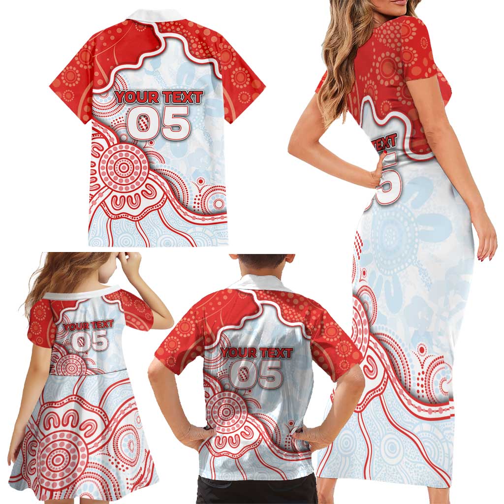 Custom Swans Football Family Matching Short Sleeve Bodycon Dress and Hawaiian Shirt Aboriginal Dot Art Pattern