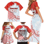 Custom Swans Football Family Matching Short Sleeve Bodycon Dress and Hawaiian Shirt Aboriginal Dot Art Pattern