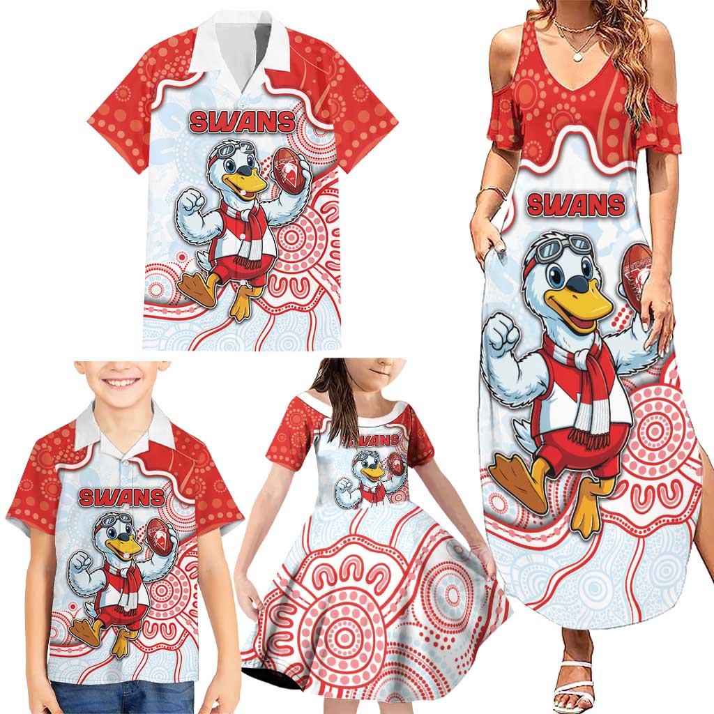 Custom Swans Football Family Matching Summer Maxi Dress and Hawaiian Shirt Aboriginal Dot Art Pattern