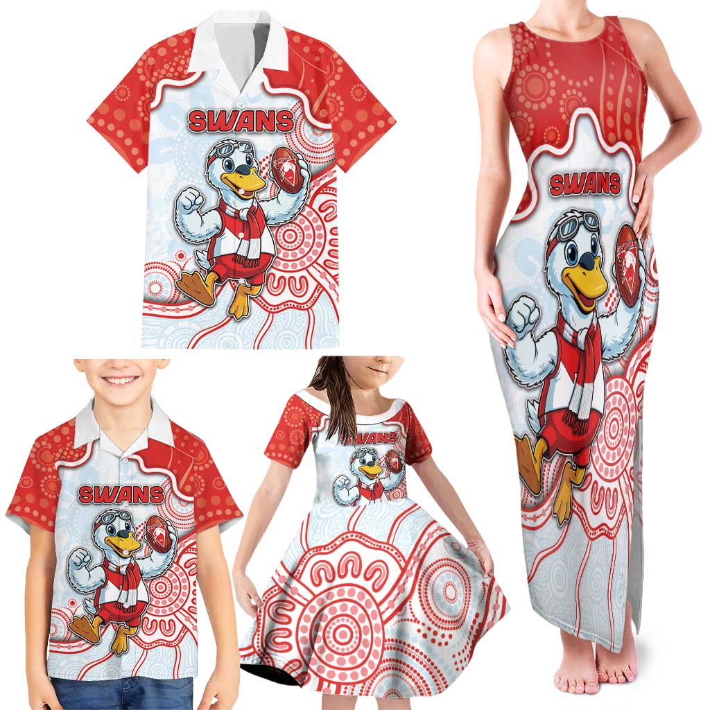 Custom Swans Football Family Matching Tank Maxi Dress and Hawaiian Shirt Aboriginal Dot Art Pattern