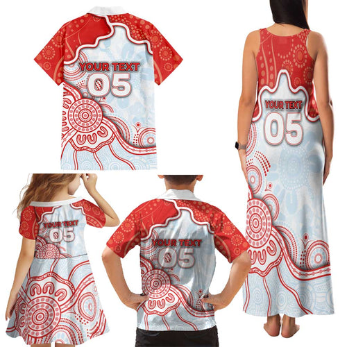 Custom Swans Football Family Matching Tank Maxi Dress and Hawaiian Shirt Aboriginal Dot Art Pattern