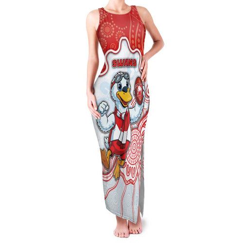 Custom Swans Football Family Matching Tank Maxi Dress and Hawaiian Shirt Aboriginal Dot Art Pattern