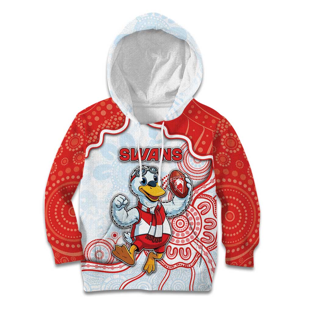 Custom Swans Football Kid Hoodie Aboriginal Dot Art Pattern