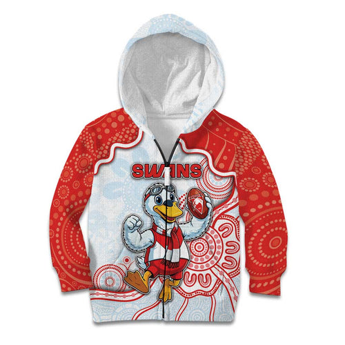 Custom Swans Football Kid Hoodie Aboriginal Dot Art Pattern