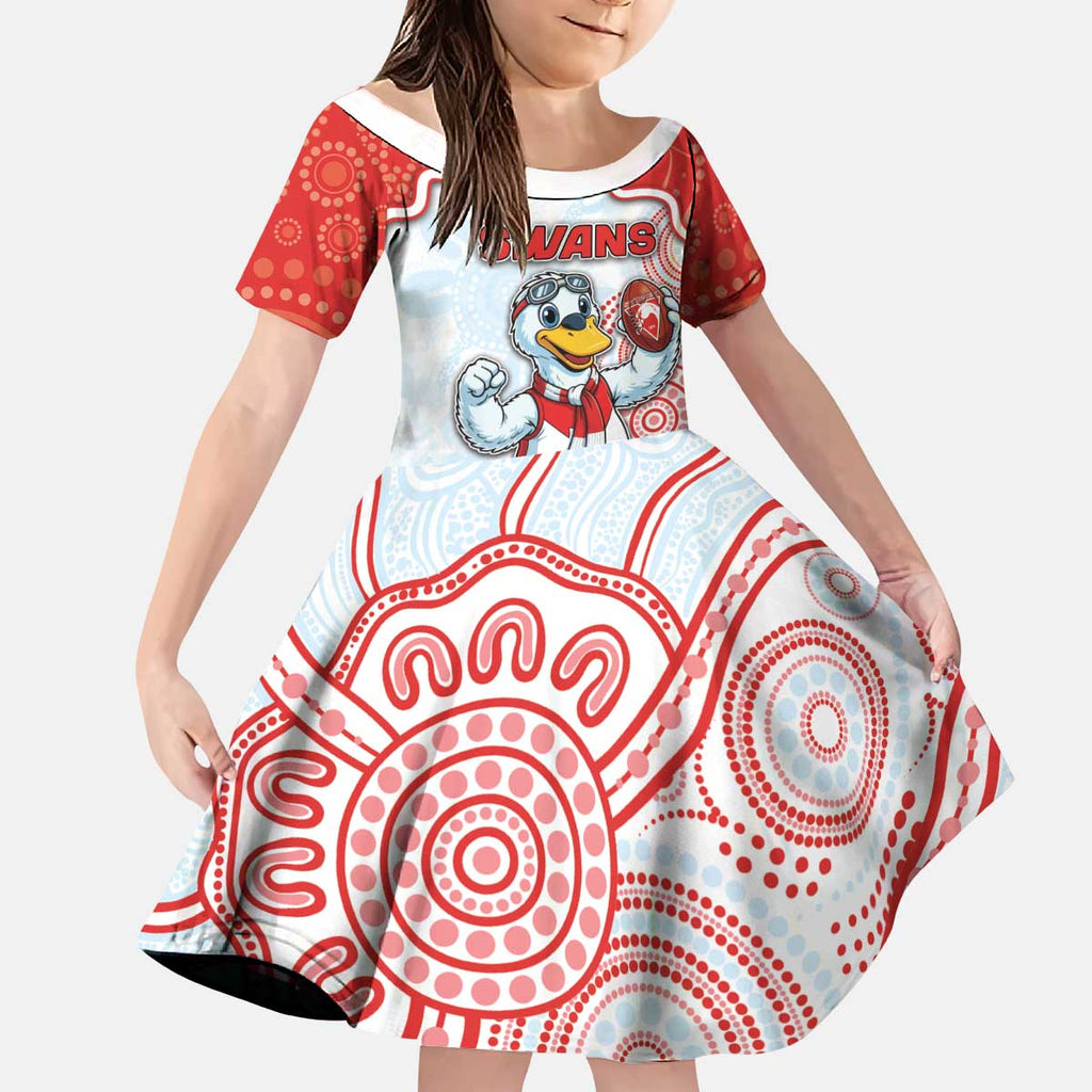 Custom Swans Football Kid Short Sleeve Dress Aboriginal Dot Art Pattern