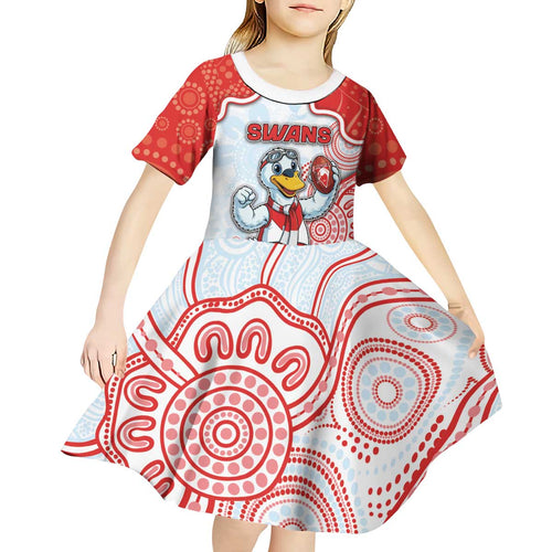 Custom Swans Football Kid Short Sleeve Dress Aboriginal Dot Art Pattern