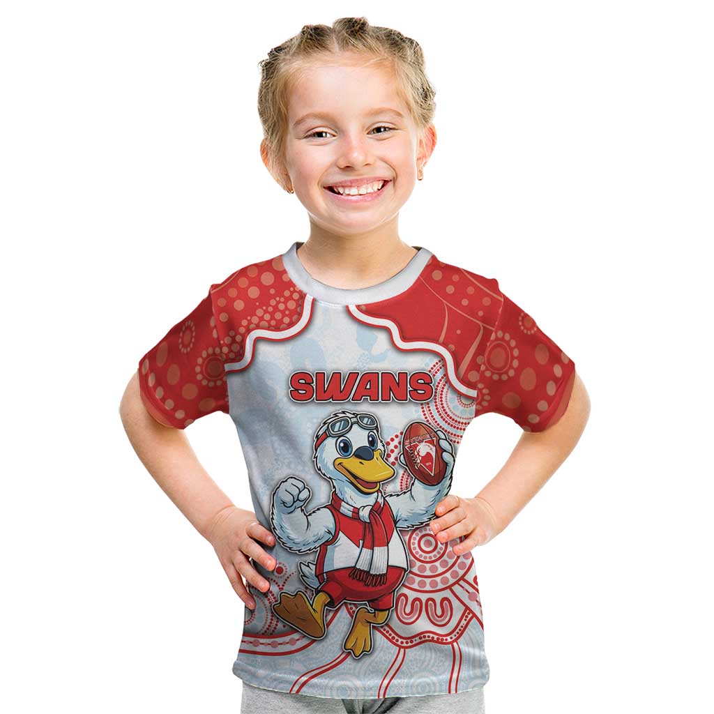 Custom Swans Football Kid T Shirt Aboriginal Dot Art Pattern