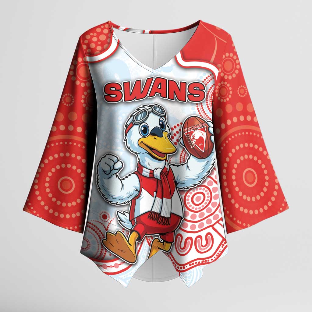 Custom Swans Football Kimono Sleeve Blouse Aboriginal Dot Art Pattern