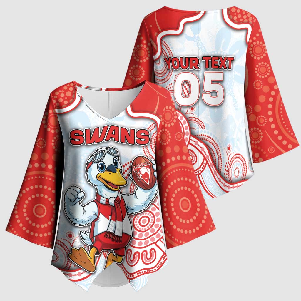 Custom Swans Football Kimono Sleeve Blouse Aboriginal Dot Art Pattern