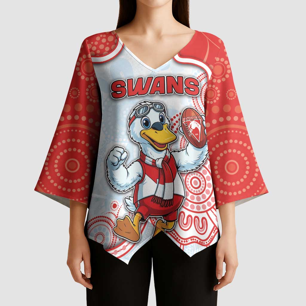 Custom Swans Football Kimono Sleeve Blouse Aboriginal Dot Art Pattern