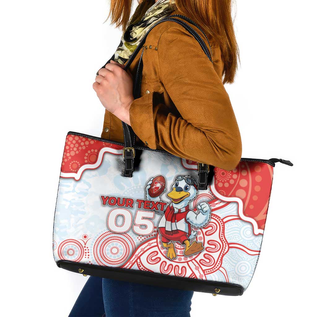 Custom Swans Football Leather Tote Bag Aboriginal Dot Art Pattern