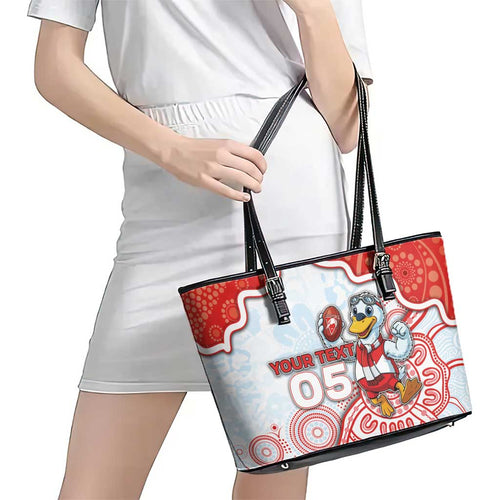 Custom Swans Football Leather Tote Bag Aboriginal Dot Art Pattern