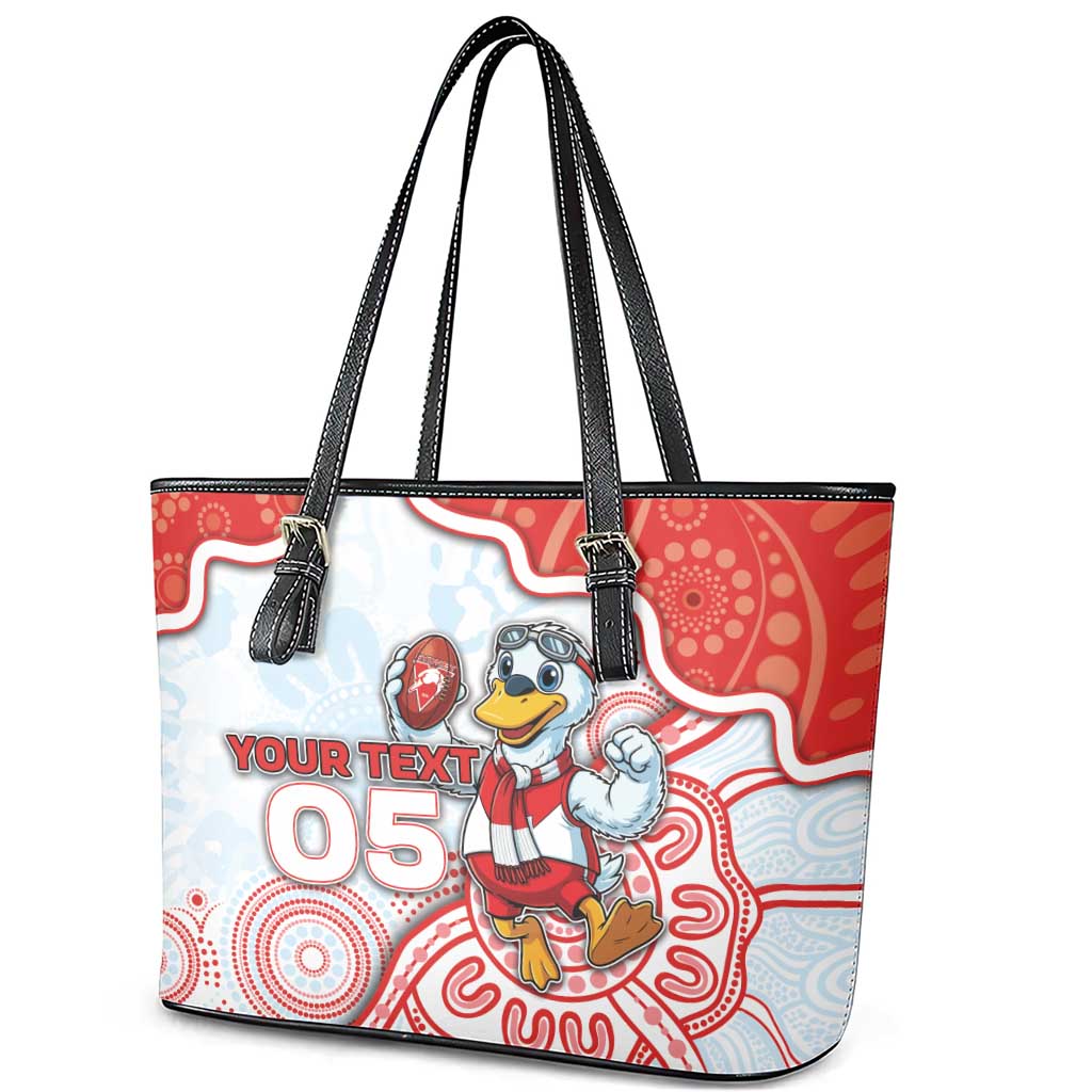 Custom Swans Football Leather Tote Bag Aboriginal Dot Art Pattern