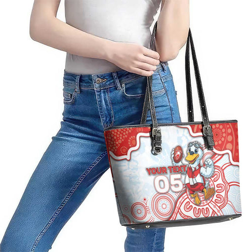 Custom Swans Football Leather Tote Bag Aboriginal Dot Art Pattern
