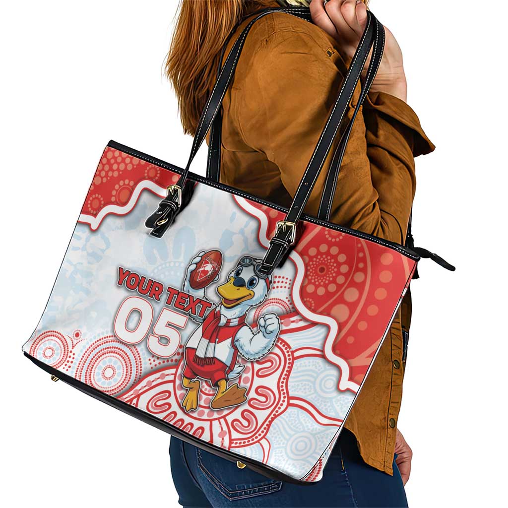 Custom Swans Football Leather Tote Bag Aboriginal Dot Art Pattern