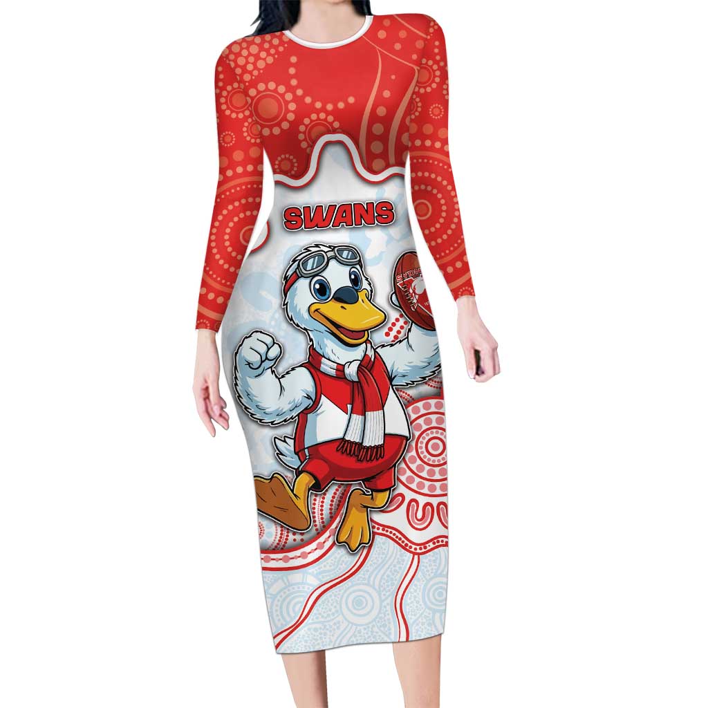 Custom Swans Football Long Sleeve Bodycon Dress Aboriginal Dot Art Pattern