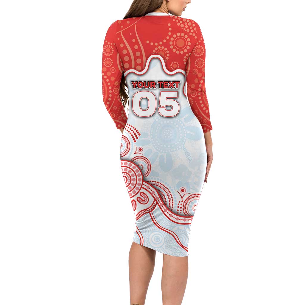 Custom Swans Football Long Sleeve Bodycon Dress Aboriginal Dot Art Pattern