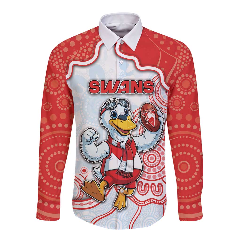 Custom Swans Football Long Sleeve Button Shirt Aboriginal Dot Art Pattern