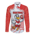 Custom Swans Football Long Sleeve Button Shirt Aboriginal Dot Art Pattern