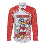 Custom Swans Football Long Sleeve Button Shirt Aboriginal Dot Art Pattern