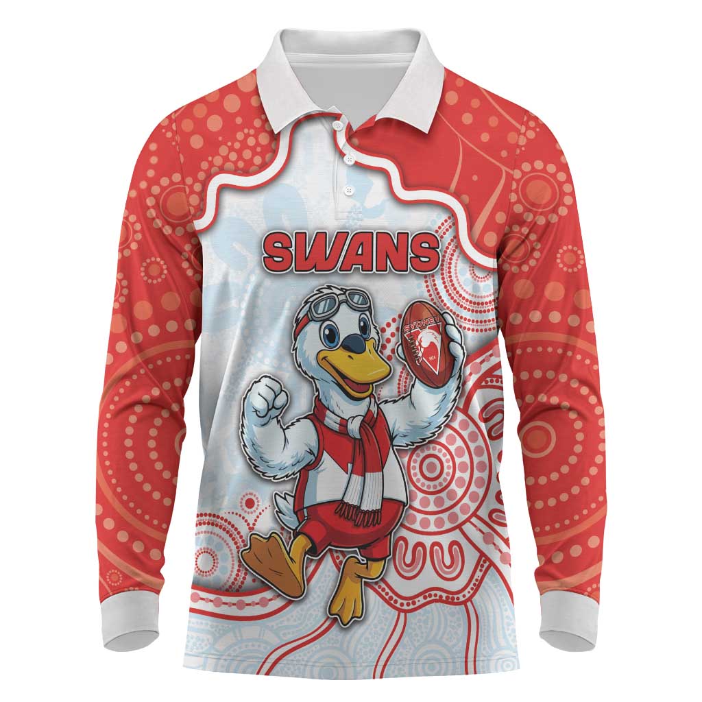Custom Swans Football Long Sleeve Polo Shirt Aboriginal Dot Art Pattern