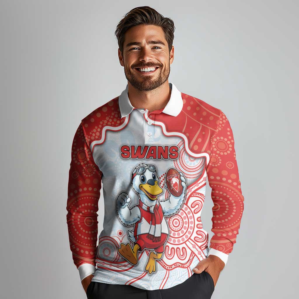 Custom Swans Football Long Sleeve Polo Shirt Aboriginal Dot Art Pattern