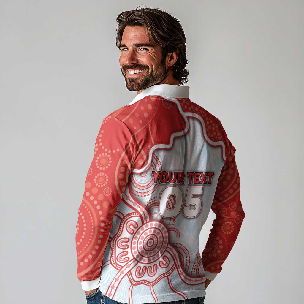 Custom Swans Football Long Sleeve Polo Shirt Aboriginal Dot Art Pattern