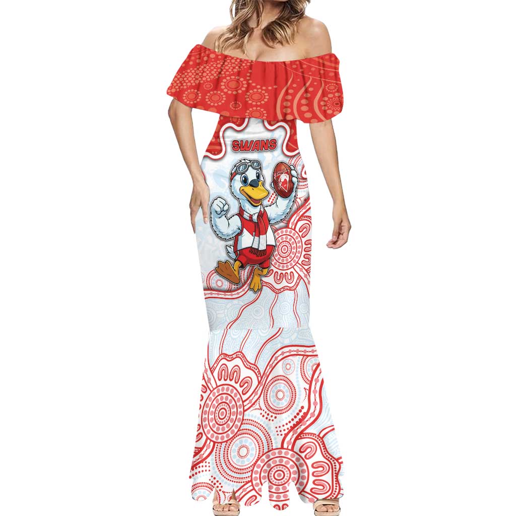 Custom Swans Football Mermaid Dress Aboriginal Dot Art Pattern