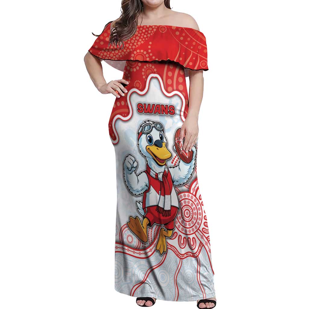 Custom Swans Football Off Shoulder Maxi Dress Aboriginal Dot Art Pattern