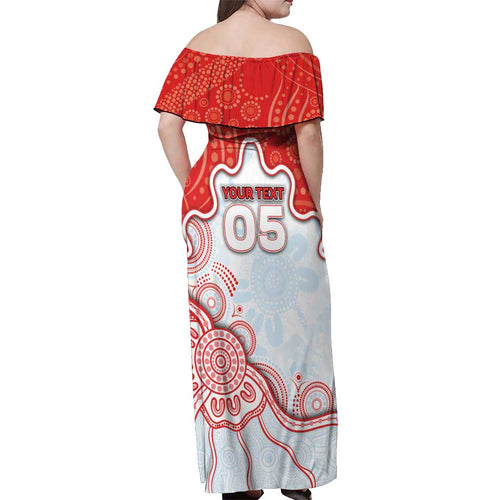 Custom Swans Football Off Shoulder Maxi Dress Aboriginal Dot Art Pattern