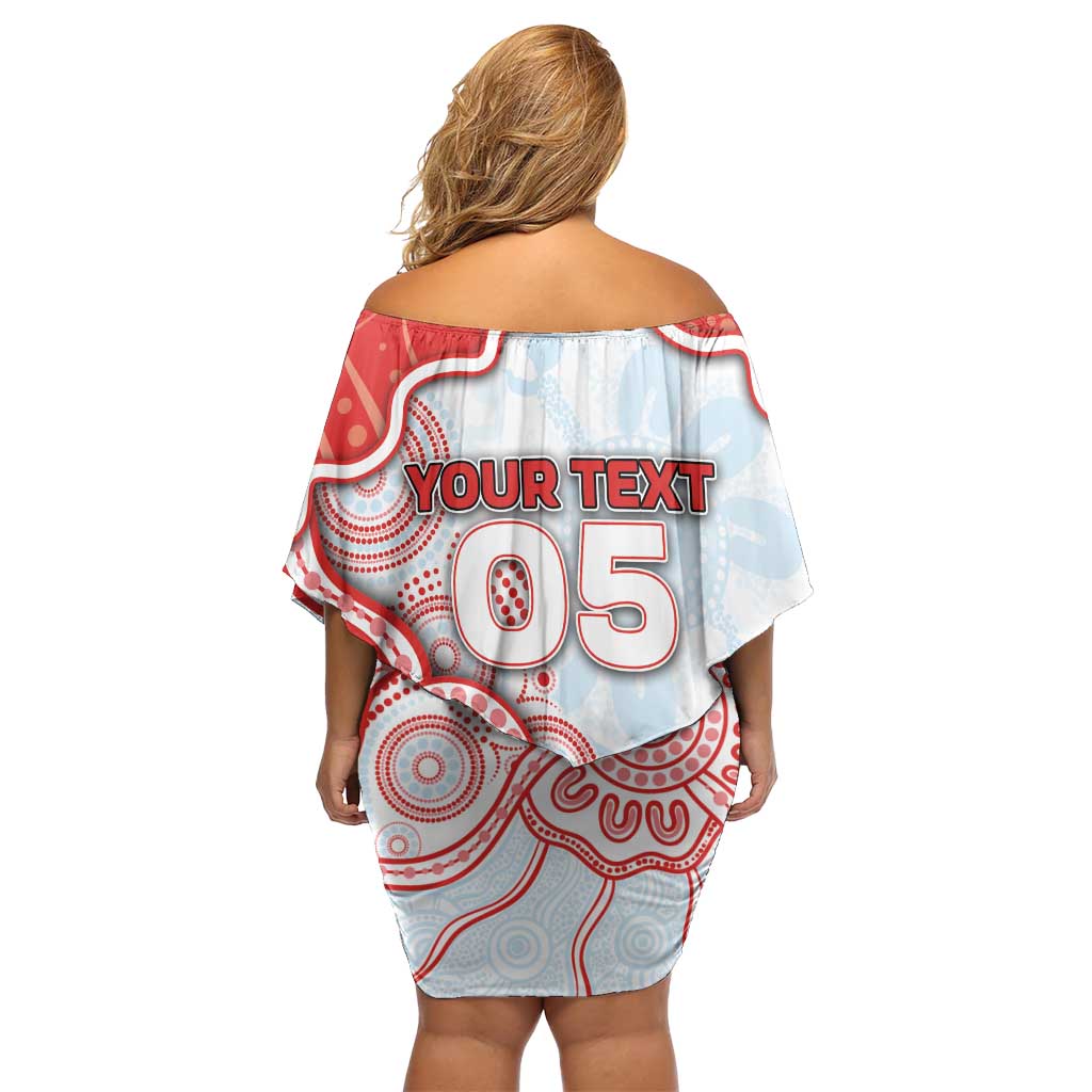 Custom Swans Football Off Shoulder Short Dress Aboriginal Dot Art Pattern
