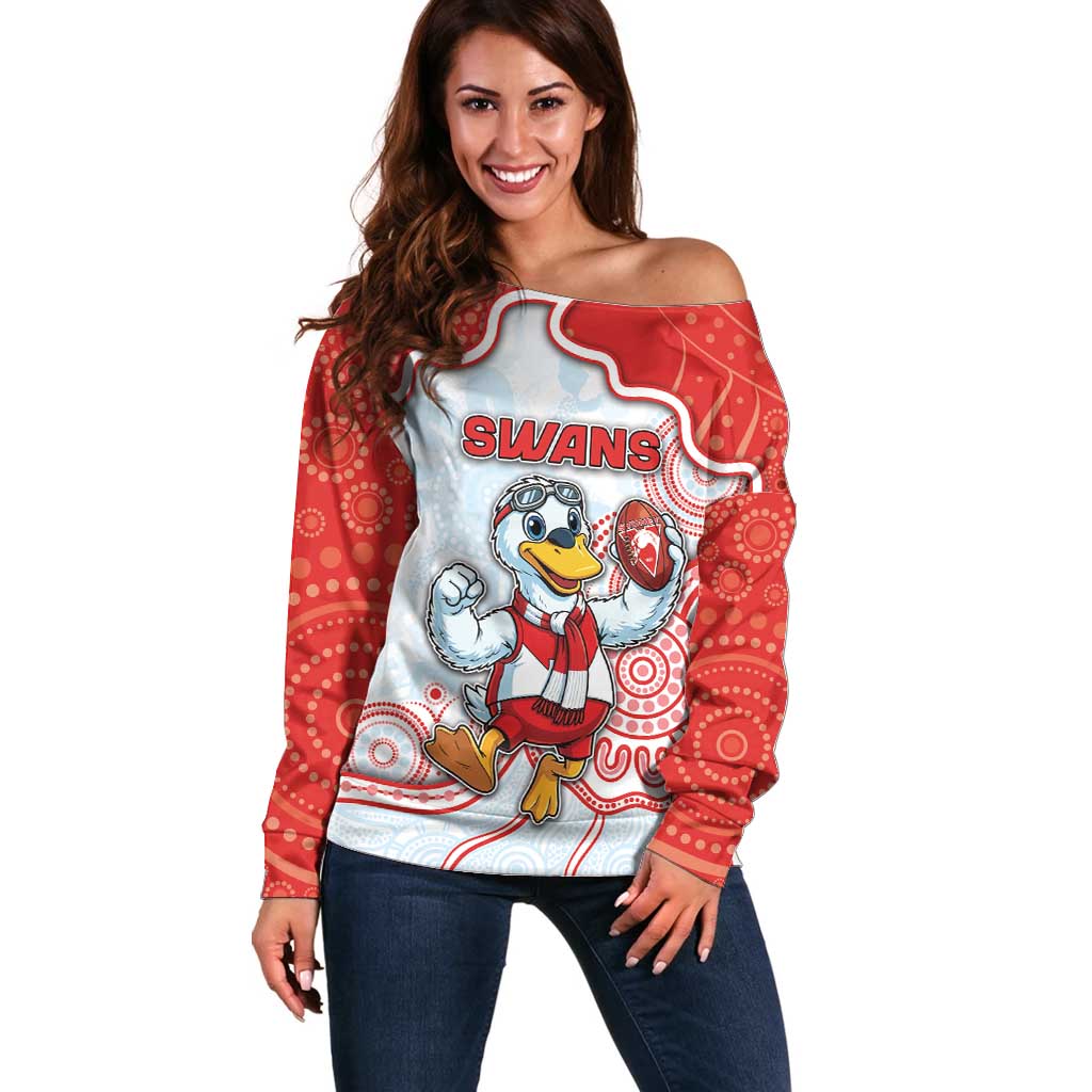 Custom Swans Football Off Shoulder Sweater Aboriginal Dot Art Pattern