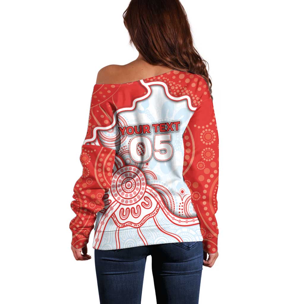 Custom Swans Football Off Shoulder Sweater Aboriginal Dot Art Pattern