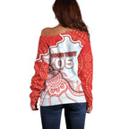 Custom Swans Football Off Shoulder Sweater Aboriginal Dot Art Pattern