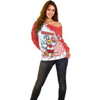 Custom Swans Football Off Shoulder Sweater Aboriginal Dot Art Pattern