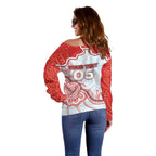Custom Swans Football Off Shoulder Sweater Aboriginal Dot Art Pattern